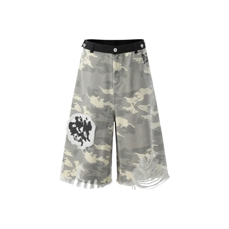 VERAF CA Cargo Shorts Unisex Black White Camouflage-0