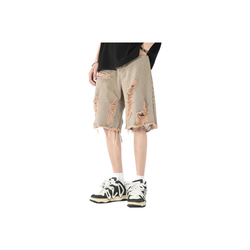 Nuthink Denim Shorts Unisex Yellow Mud-0