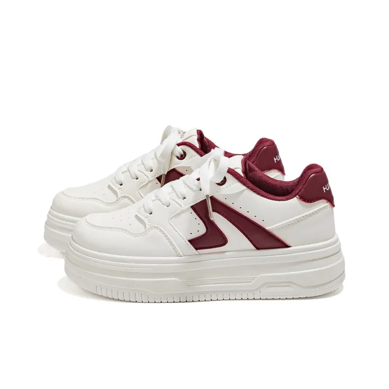 HUANQIU Abrasion Resistant, Lightweight, And Breathable Low Top Skateboard Shoes Women's White Red-1