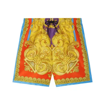VERSACE Barocco Goddess Print Mid Length Swim Shorts