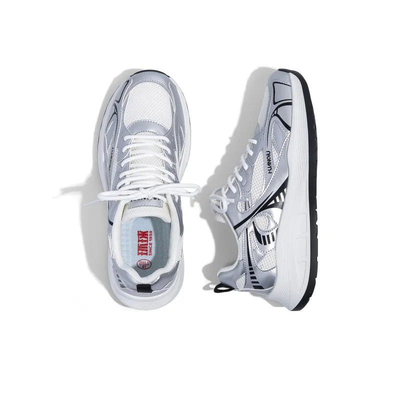 HUANQIU Breathable Coverage Height Increase Low Top Chunky Sneakers Men's Beige Silver-6