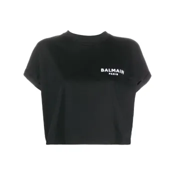 BALMAIN Logo embroidered Cropped T shirt