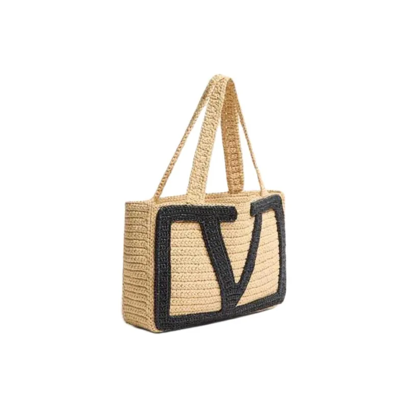Valentino Raffia Tote Bag, Shopping Bag, Handbag, Shoulder Bag Medium Size Women's Natural-1