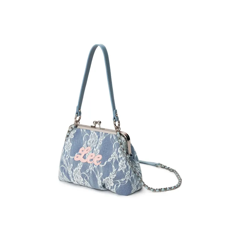 Lee Fabric Crossbody Bag, Handbag, Shoulder Bag Regular Women's Blue White Lace-2