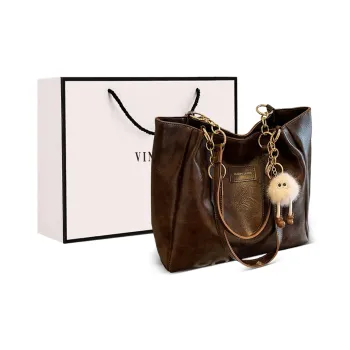 VINEY Synthetic Leather Shoulder Bag Shopping Bag Tote Bag Large Size Women's Coffee