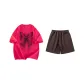 Set (Rose Red Short-Sleeved Shirt+Coffee Shorts)