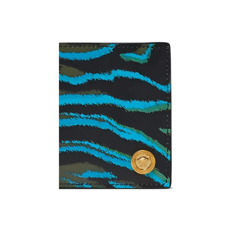 VERSACE Cow Leather Wallet Men's Black/Blue-3
