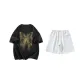 Set (Black Short-Sleeved Shirt+Heather Gray Shorts)