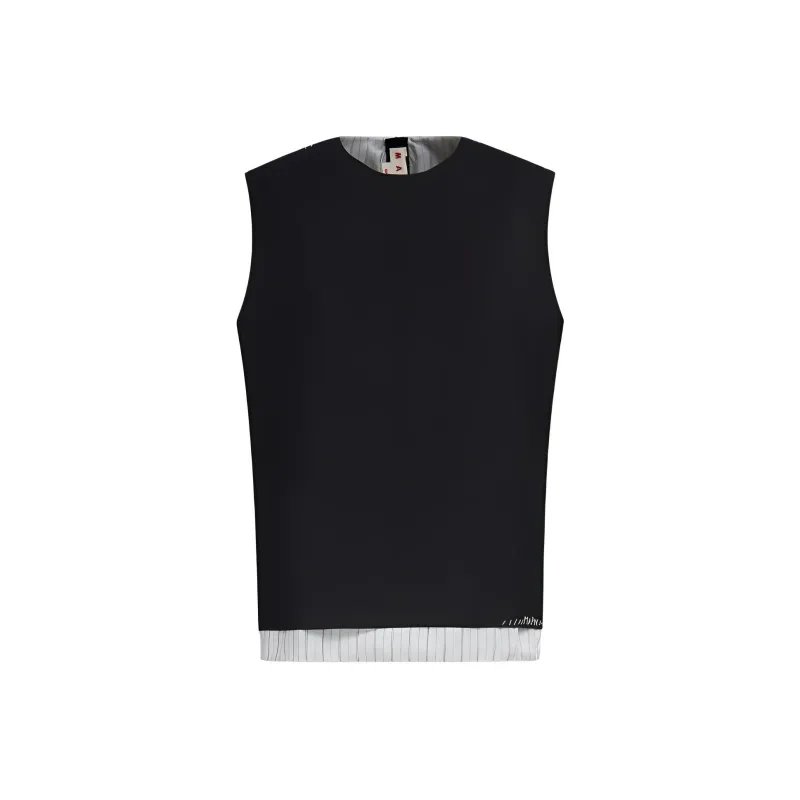 MARNI Black Tropical Wool Sleeveless Top With Mending Tank Top Women's Black-0