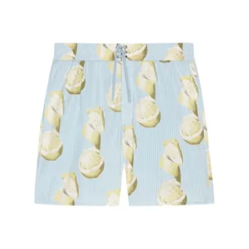 GIVENCHY Swim Shorts In Cotton Seersucker With Lemon Print Swimming Shorts Men's Blue