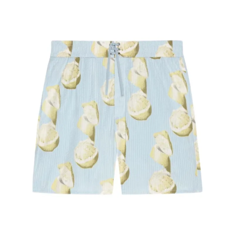 GIVENCHY Swim Shorts In Cotton Seersucker With Lemon Print Swimming Shorts Men's Blue-0