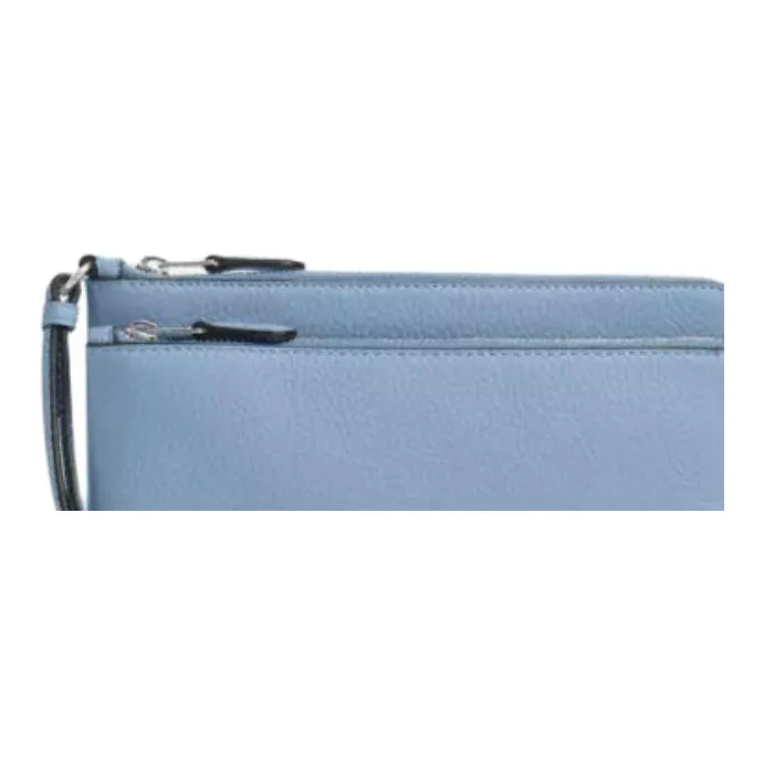 COACH Double Zip Wallet High-Quality Pebbled Leather Wrist Bags Clutches Small Size Women's Blue-5