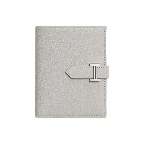 HERMES Bearn Chevre Mysore Goatskin Wallet Women's 80 Gris Perle Pearl Gray