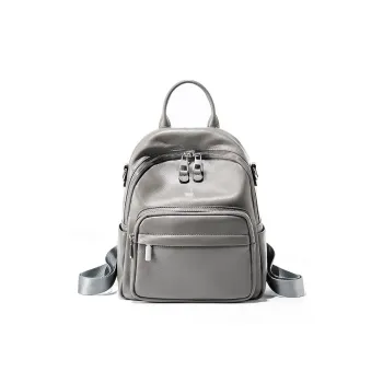 PESASRIE Cow Leather Backpack Women's Black/Gray/Light Blue