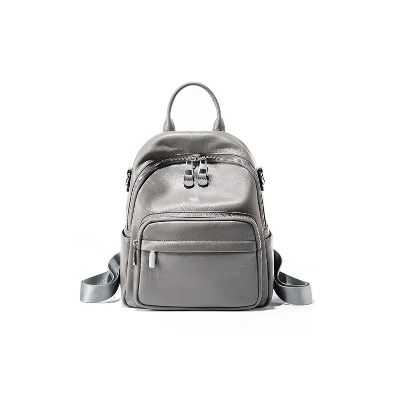 PESASRIE Cow Leather Backpack Women's Black/Gray/Light Blue-8