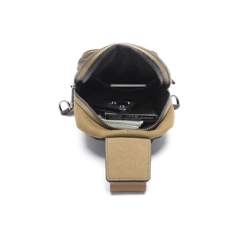 ELLE HOMME Cow Head Split Leather Sling Bag Regular Men's Khaki-5