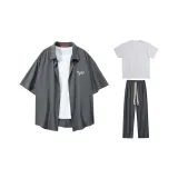 Three-Piece Set (Gray Top+T-Shirt+Dark Gray Pants)