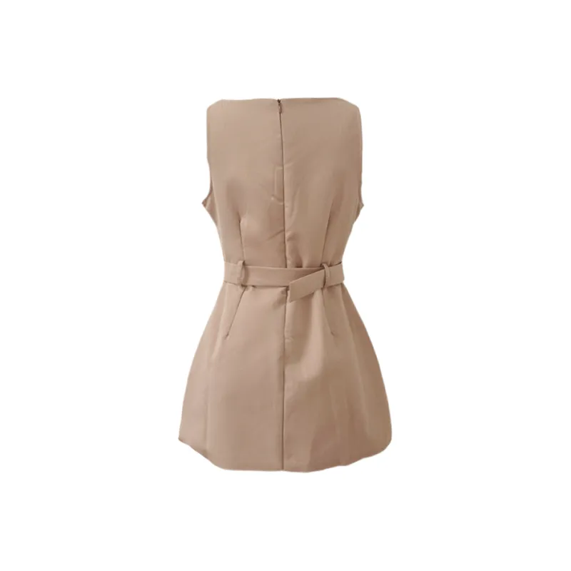 Udon House Sleeveless Dress Women's Khaki-1