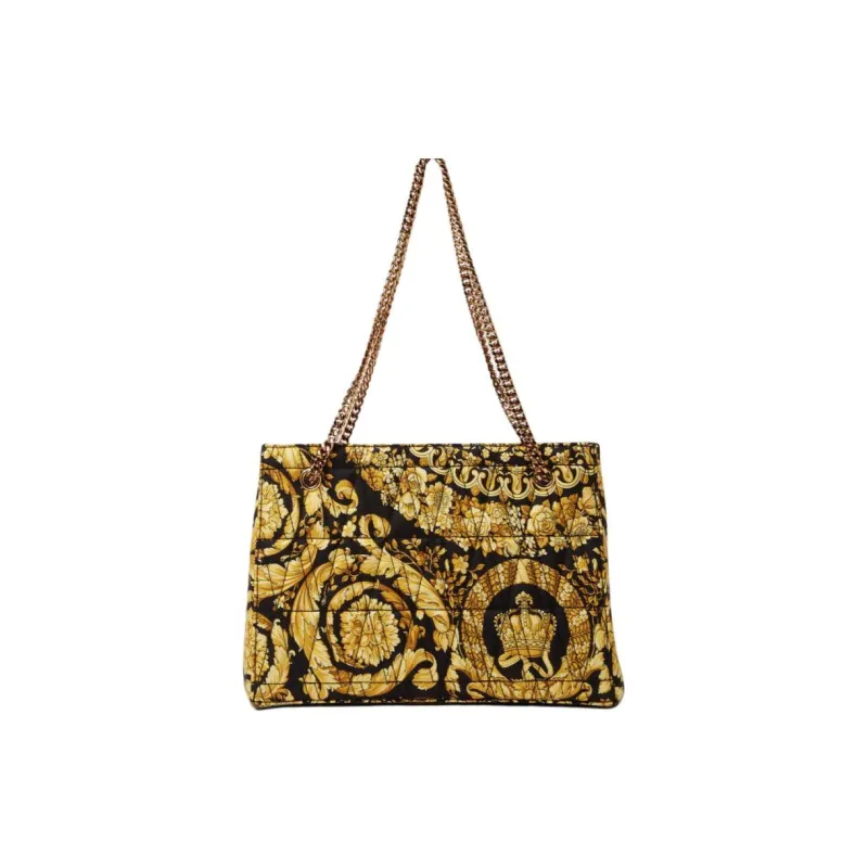 VERSACE Silk Handbag Shoulder Bag Women's Gold & Black-0
