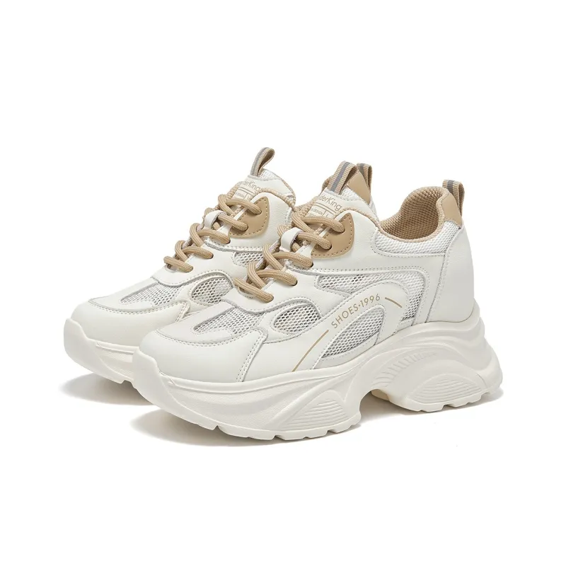 Spider King Breathable Low Top Chunky Sneakers Women's Apricot-2