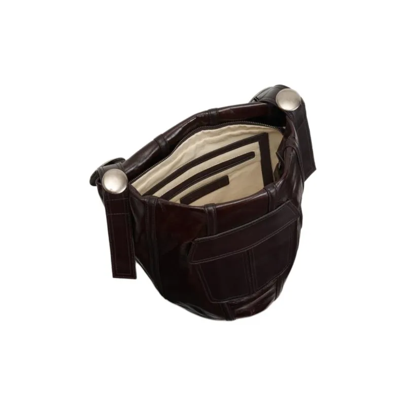 ZARA Cow Leather Shoulder Bag Women's Dark Red Color-3