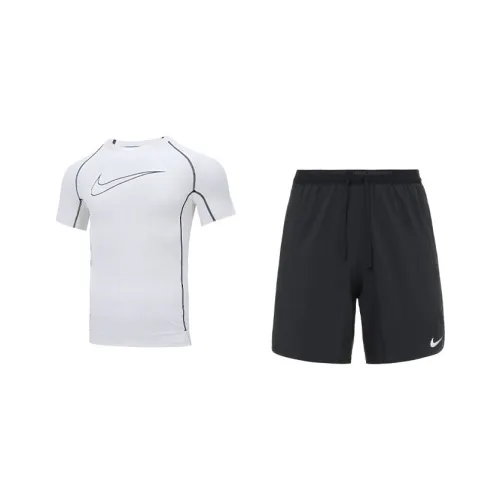 Nike Casual Sportswear Men White T-Shirt+Black tiered shorts