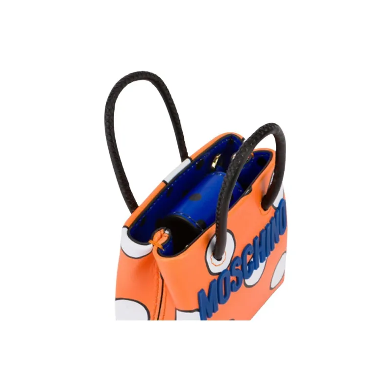 MOSCHINO Fabric With Cow Leather Chain Bag Handbag Shoulder Bag Crossbody Bag Mini Women's Orange-4