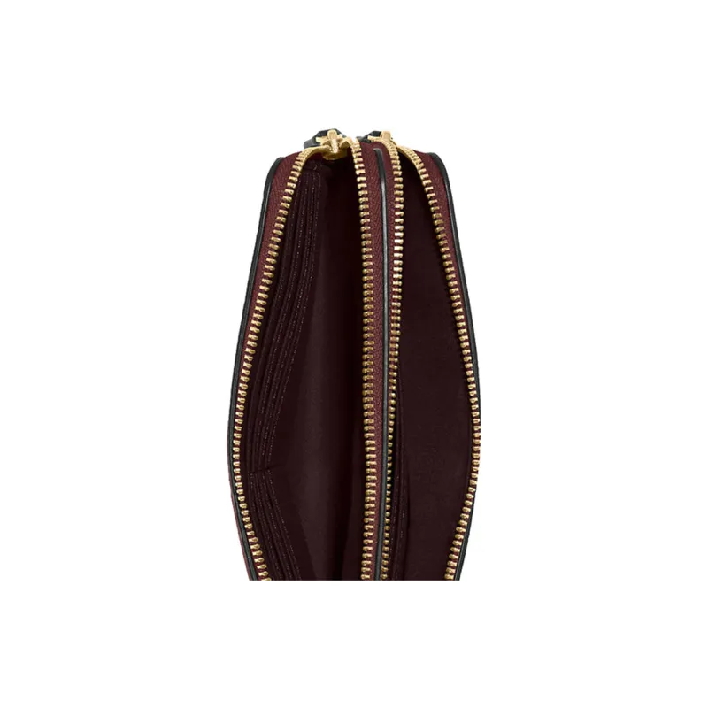 COACH Double Zip Wallet Refined Pebble Leather Card Holder Wallet Small Size Women's Watermelon Red Wine Red-4