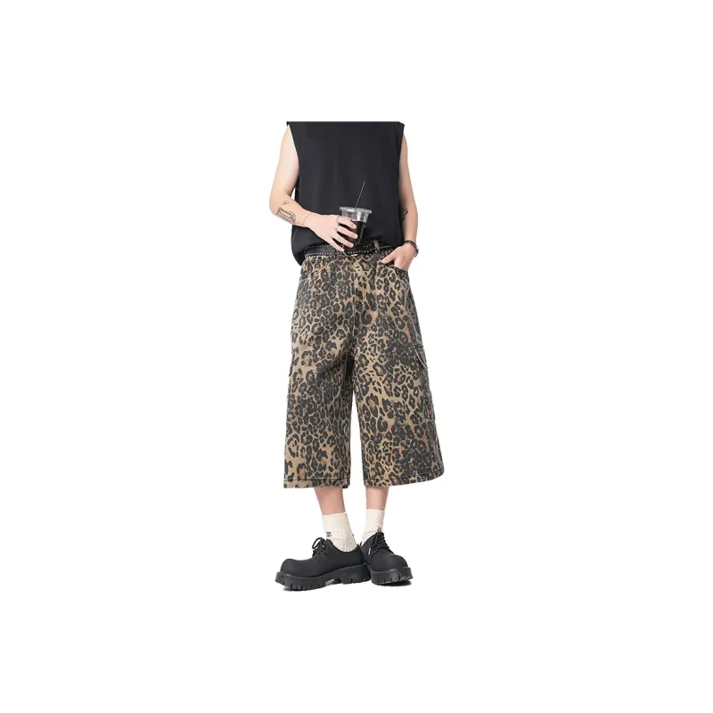 Xvxv Denim Shorts Unisex Leopard Print-0