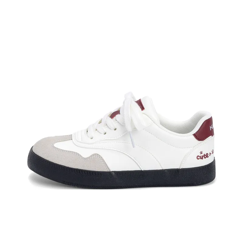 HUANQIU Coverage Height Increase Low Top Skateboard Shoes Women's Beige Red-0