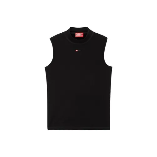 DIESEL Women's T Mokky Sl Microdiv Mock Neck Ribbed Tank Top Black