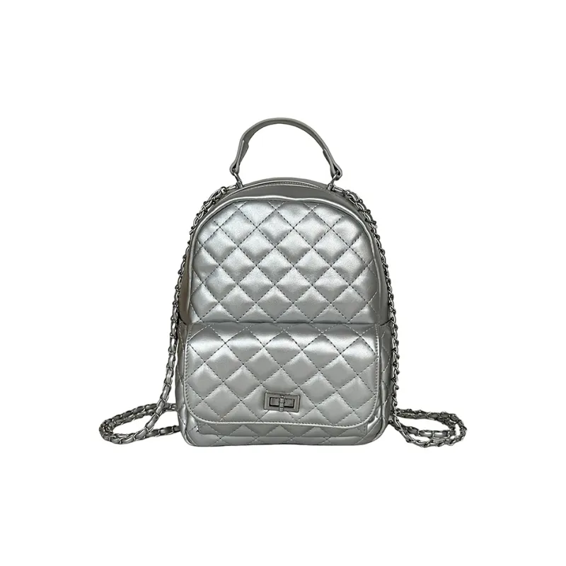 Single Warehouse PU Backpack Women's Ecru/Pink/Silver/Black/Red-48