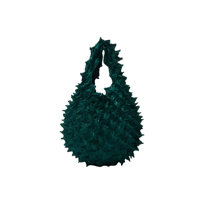 BUNZABURO Polyester Sea Urchin Bag Durian Bag Handbag Medium Size Women's Dark Green & Emerald Green-2