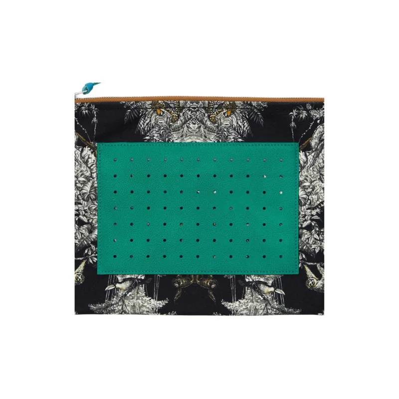 HERMES Navette Goatskin Storage Bag Unisex Green & Black-1