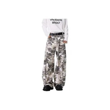 BRYAN JIMENEZ Casual Pants Unisex White Gray Camouflage