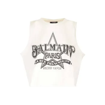 BALMAIN Western print Cropped Tank Top