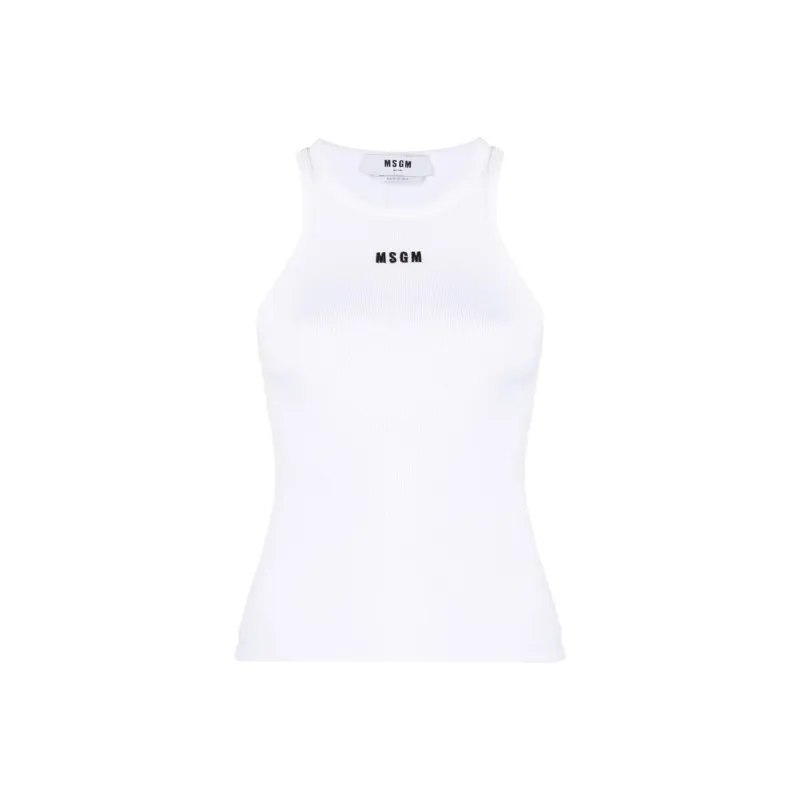 MSGM Logo Embroidered Sleeveless Ribbed Tank Top-0
