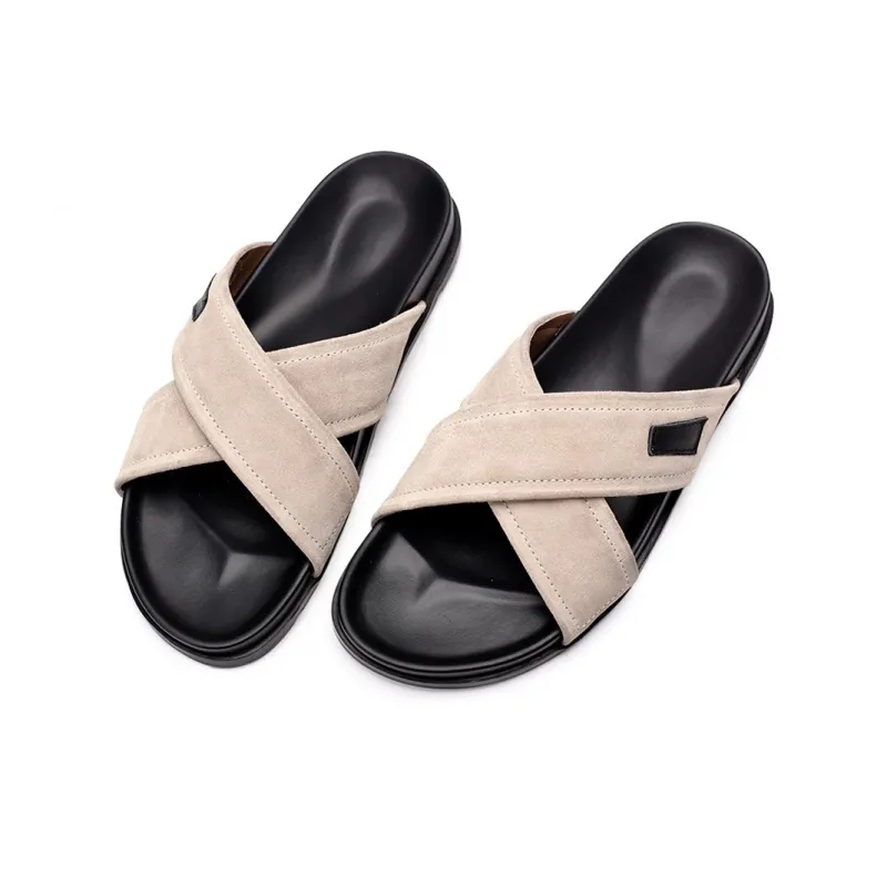 Voguhomme Rubber Sole Slip Resistant Slide Slippers Men's Khaki-1