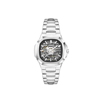Corriberty Mechanical Movement Stainless Steel Strap Watch Men's Watches Silver Dial