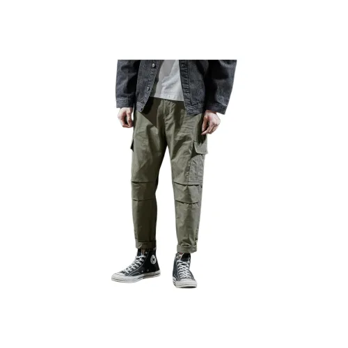 Tonlion Casual Pants Men's Gray Yellow Green