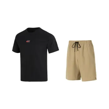 Nike Casual Sportswear Men Black T Shirt+Khaki Shorts