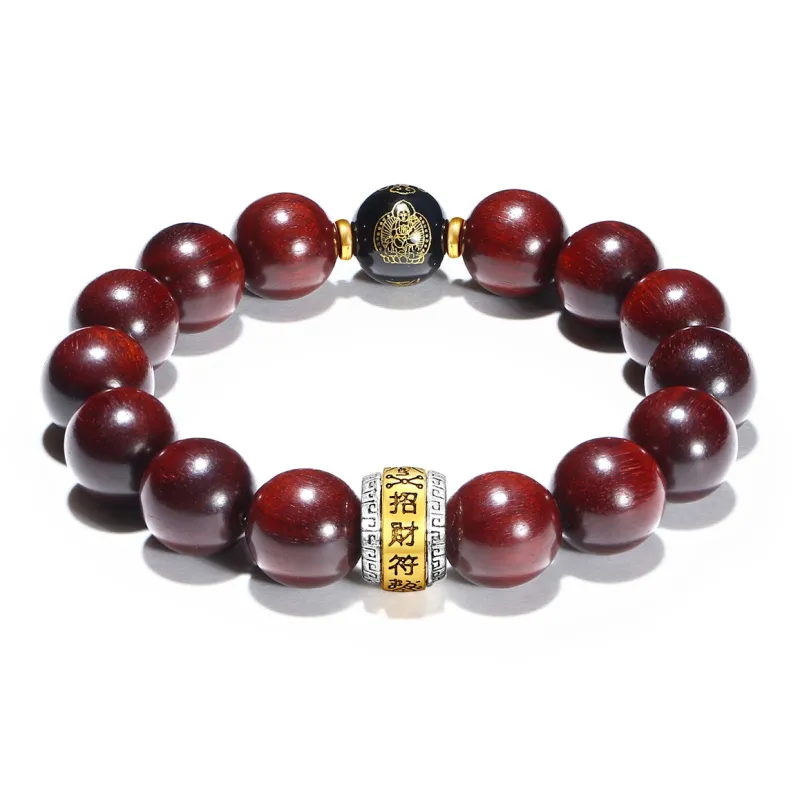 PUTUOSHANWENCHUANG Bloodwood Wooden Bracelets Unisex-0