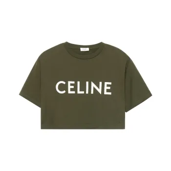 CELINE SS22 Women's Logo Jersey Cropped Crewneck T Shirt 'Deep Khaki'