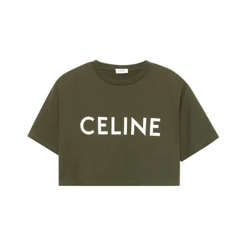 CELINE SS22 Women's Logo Jersey Cropped Crewneck T Shirt 'Deep Khaki'