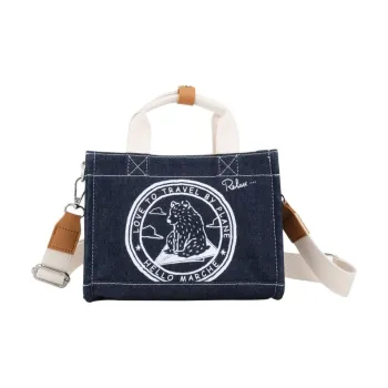 Hello Marche Canvas Bag, Crossbody Handbag Unisex Navy Blue/Original Fabric Color