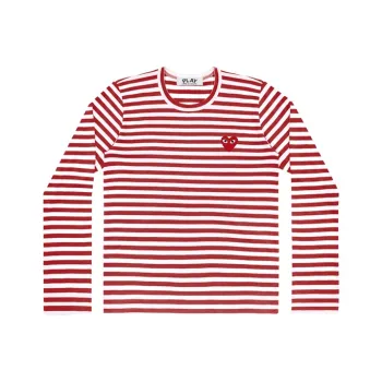 CDG Play T Shirt Women's Red White Horizontal Stripes