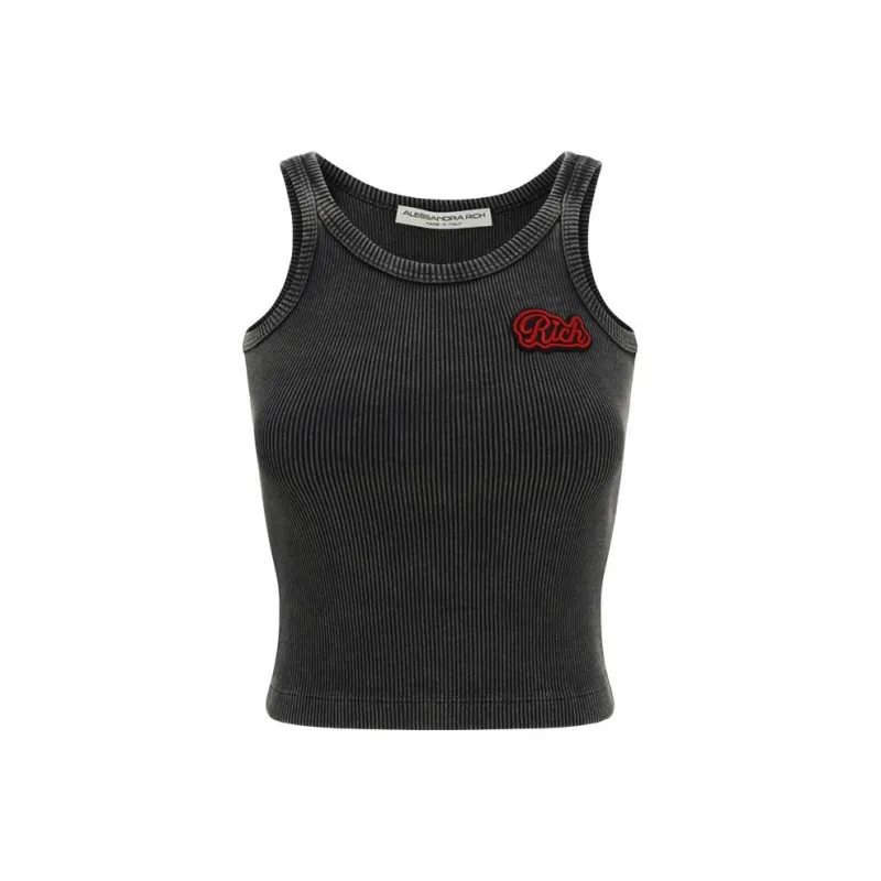 Alessandra Rich Logo Patch Sleeveless Ribbed Tank Top-0