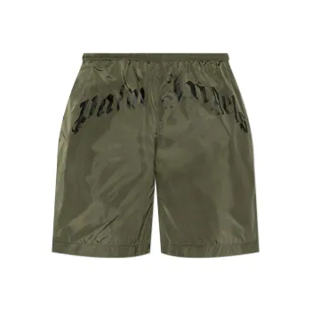 PALM ANGELS Curved Logo Elastic Waist Swim Shorts