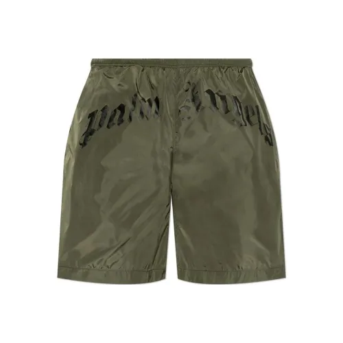 PALM ANGELS Curved Logo Elastic Waist Swim Shorts
