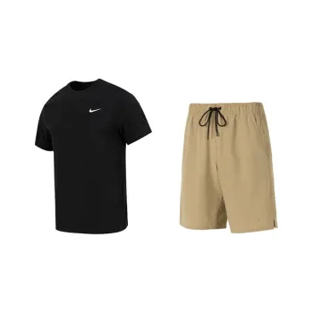 Nike Casual Sportswear Men Black T-Shirt+Khaki Shorts